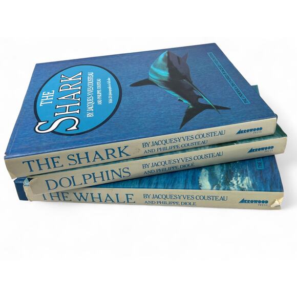 Set 4 Vintage 80's 1980's Whales Jacques Cousteau Sharks Dolphin Coffee Table - Picture 1 of 16